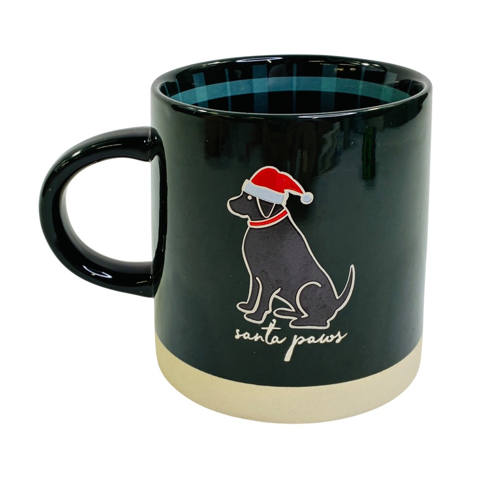 Place & Time "Santa Paws" Black Lab Christmas Coffee Mug Green Plaid Interior